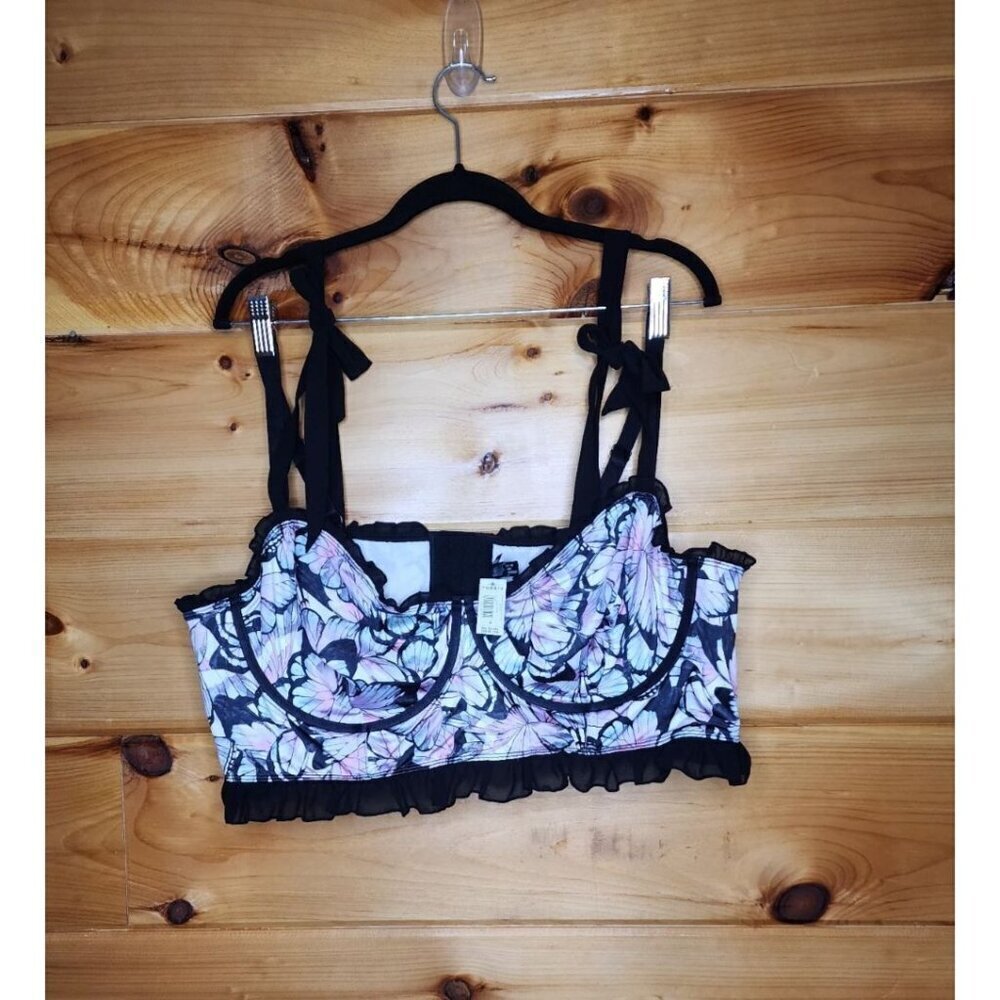 Torrid Underwire Ruffle Bra Bralette size 4 Butterfly Windows Black Tie Strap